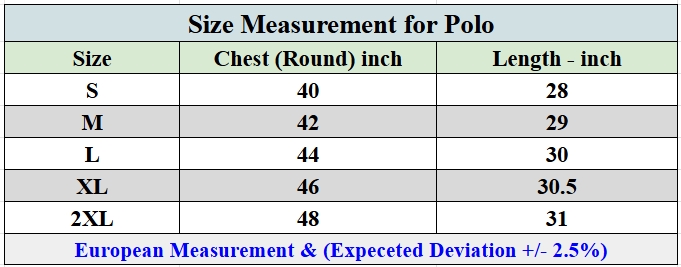 Extas - Polo shirt Size Measurement